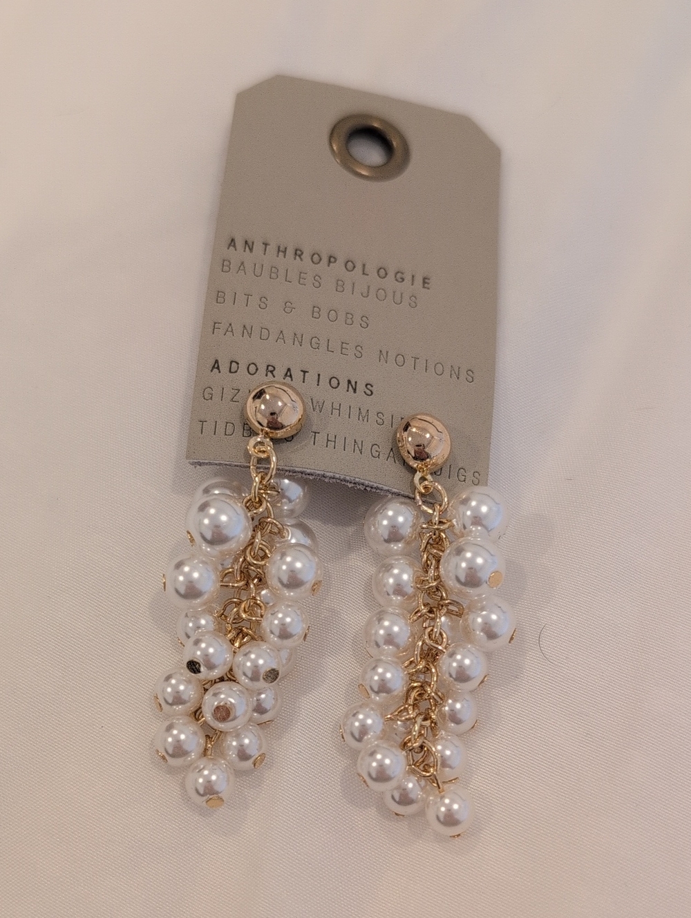 Anthropologie Gold & White Pearl Cluster Drop Earrings